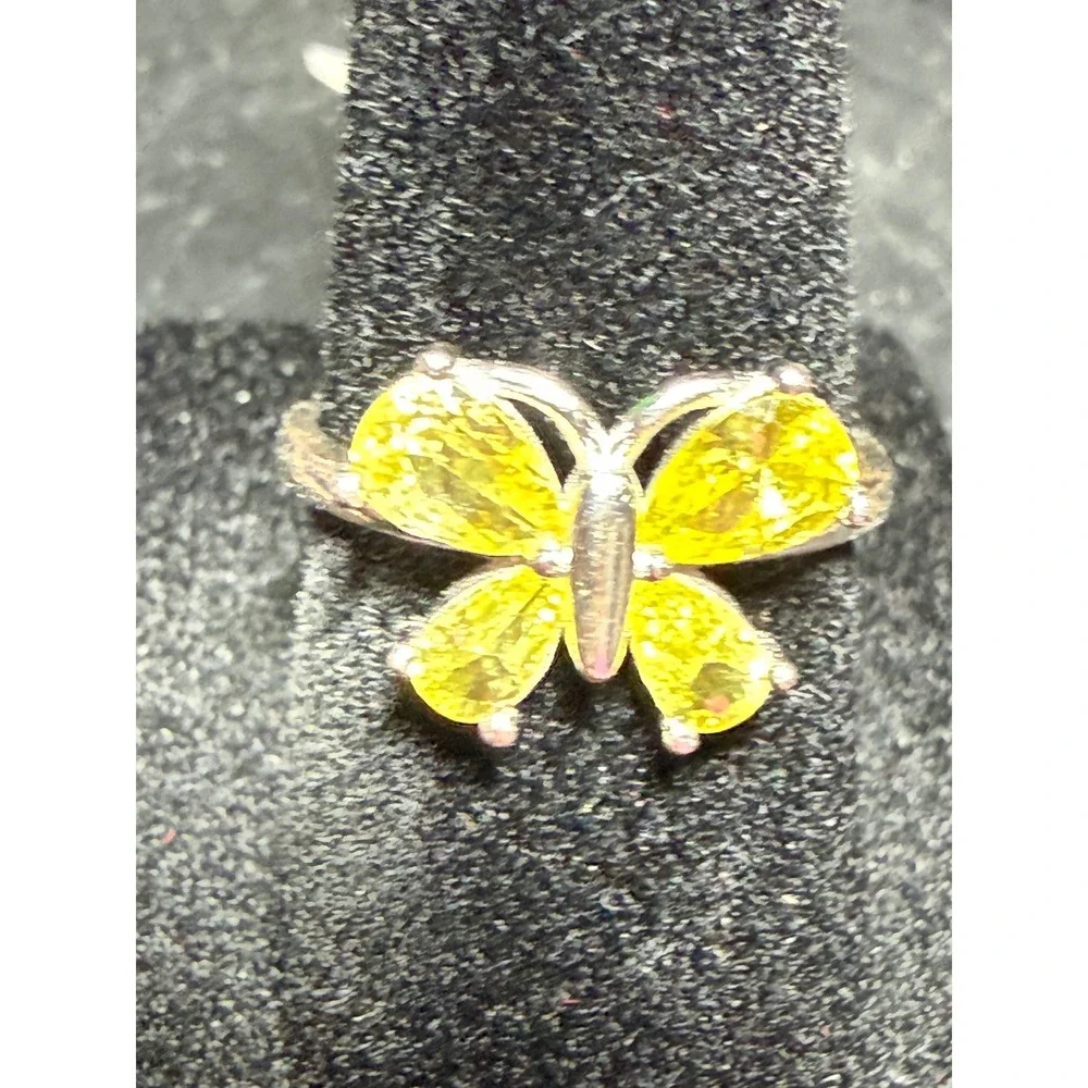 Sterling Silver Butterfly citrine‎ Ring Pear Stones Statement Whimsical fairy
